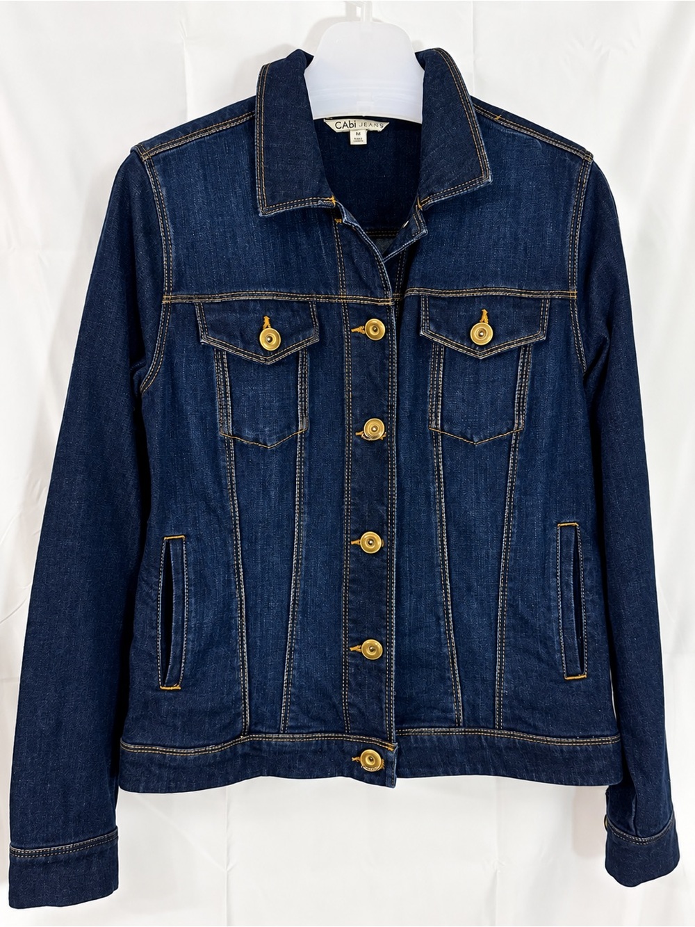 Cabi Denim Jacket Dark Wash Norma Jean Style 721 Trucker Stretch Size Medium